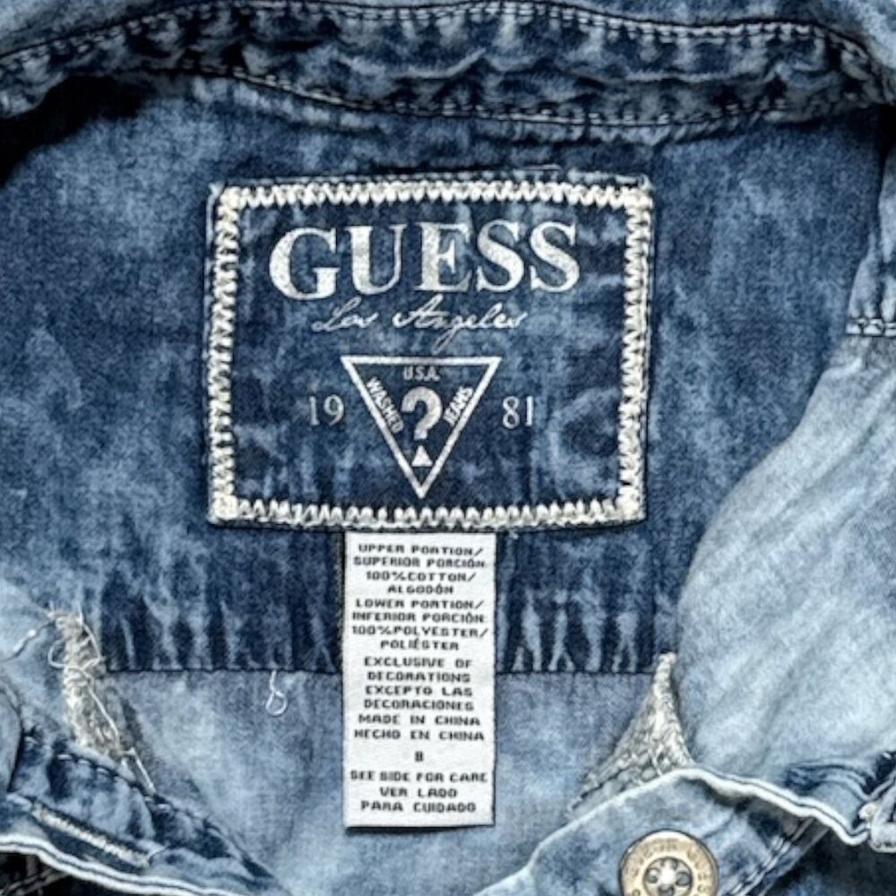 Guess Girls Size 8 Denim Chiffon Sleeveless Dress With Tie Waist & Frayed Edges - Picture 4 of 9